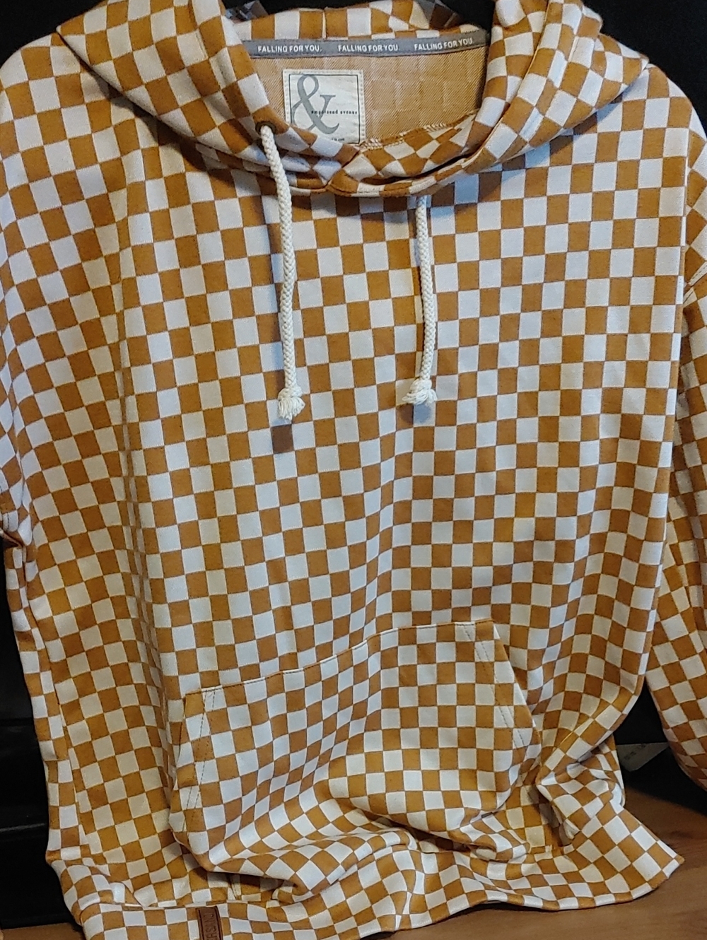 Ampersand Checkerboard Hoodie - White & Tan